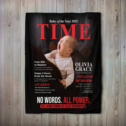 Personalized TIME Magazine Baby Blanket – Funny Custom Photo & Name | Baby of The Year Gift